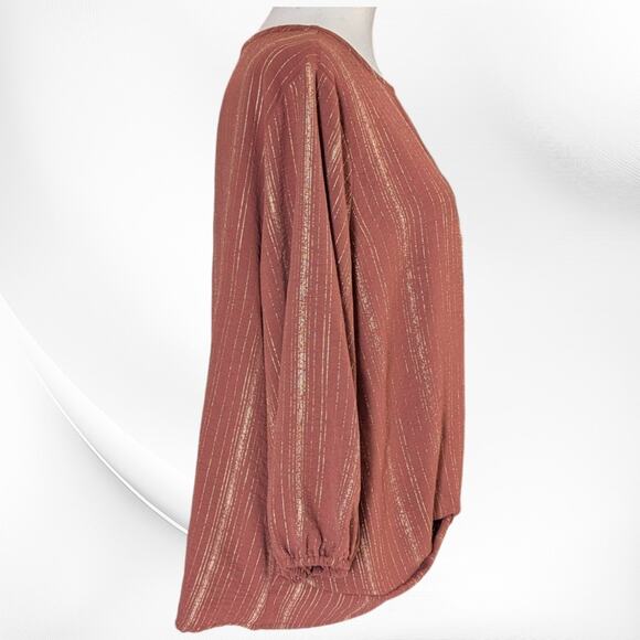 3rd & Malt XL Burnt Orange & Gold Blouse With Knot Front & Scrunched Sleeves - Picture 3 of 11